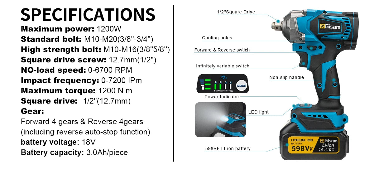 Cordless Rechargeable Power Wrench.