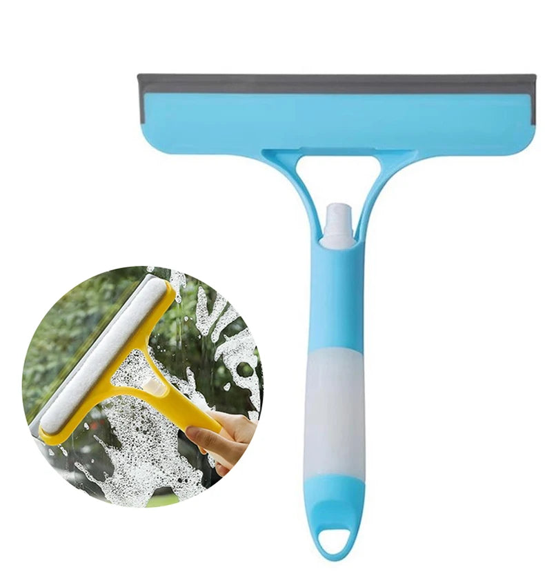 All-in-One Glass Wiper with Integrated Spray for Outdoor and Vehicle Cleaning.