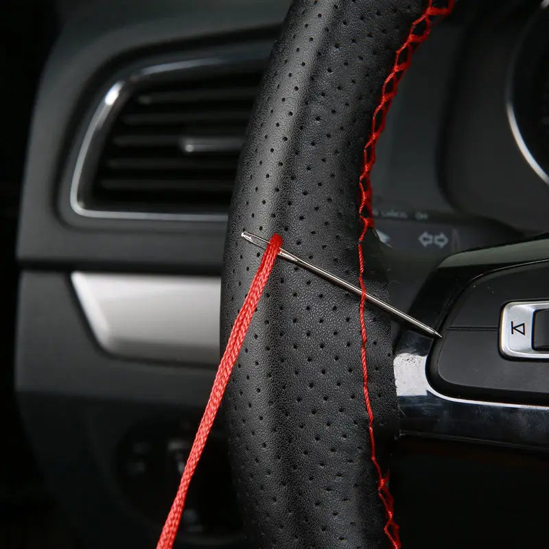 Leather Car Steering Wheel Cover Braid Needles