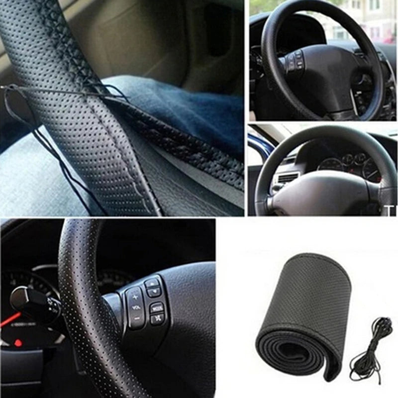 Leather Car Steering Wheel Cover Braid Needles