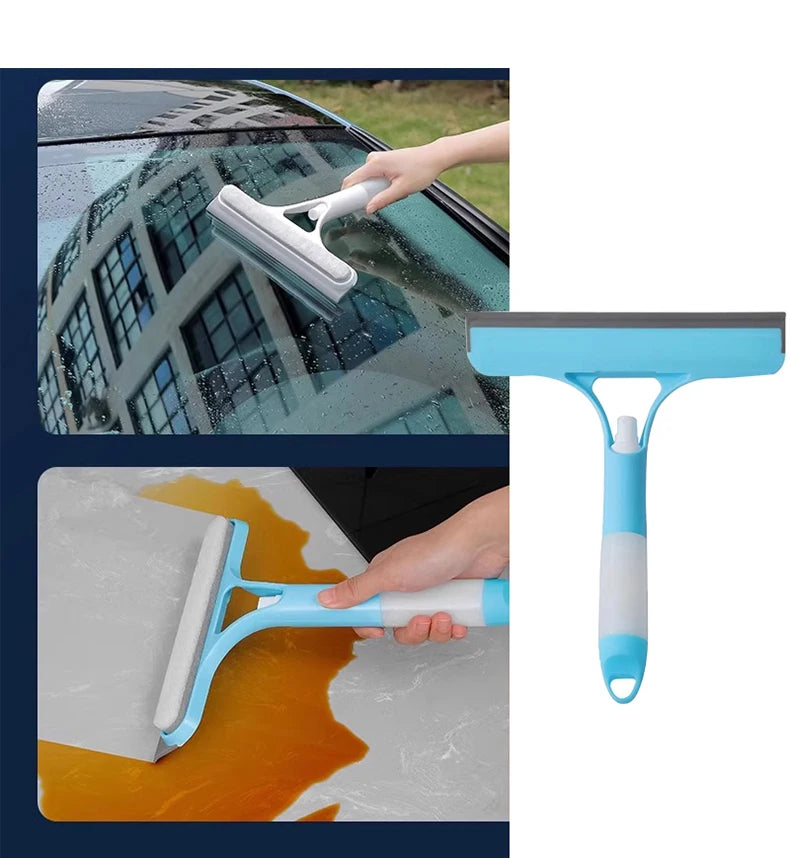 All-in-One Glass Wiper with Integrated Spray for Outdoor and Vehicle Cleaning.