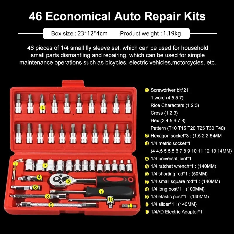 Comprehensive Ratchet Torque Wrench Auto Repair Tool Set.