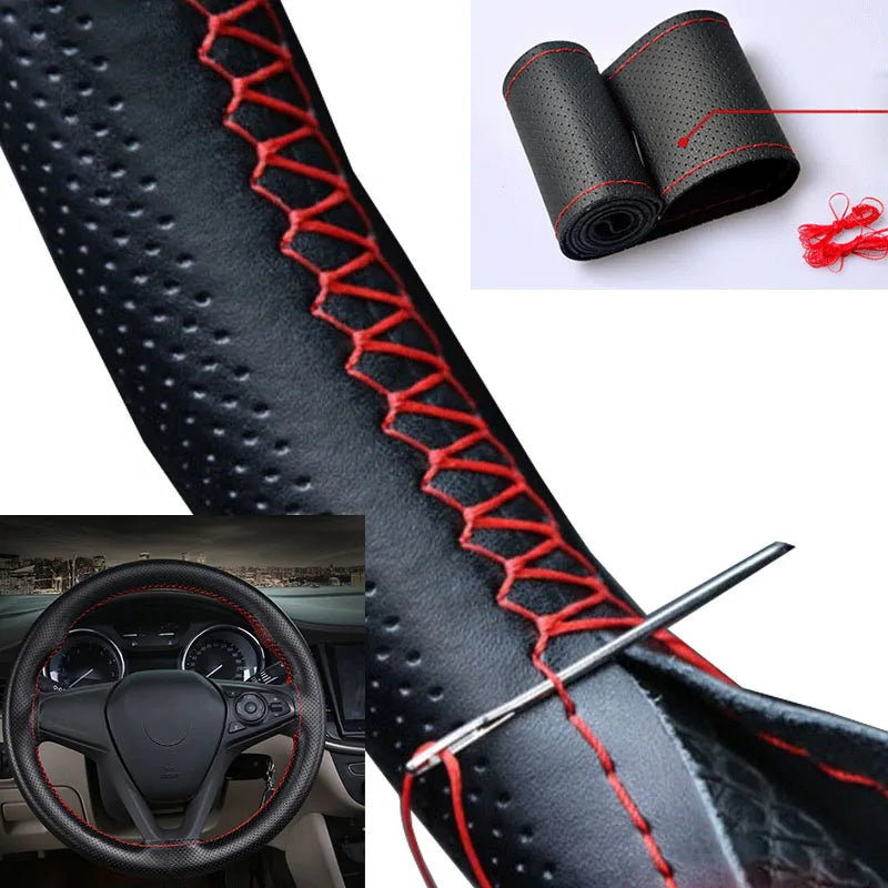 Leather Car Steering Wheel Cover Braid Needles